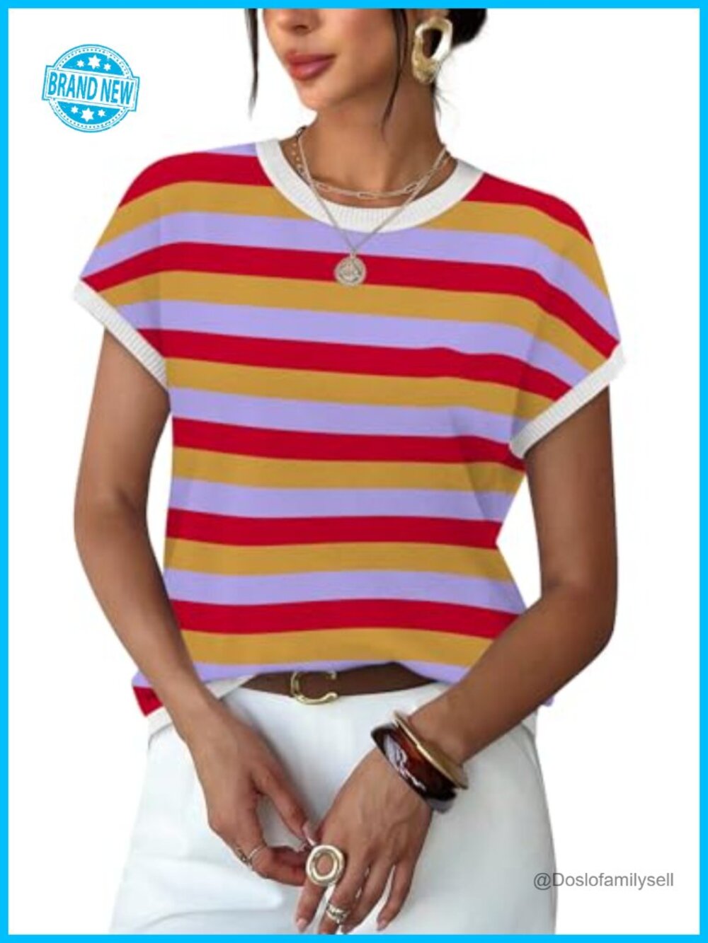 WIHOLL Short Sleeve Sweater Women Summer Tops Crew Neck Casual Travel Knit